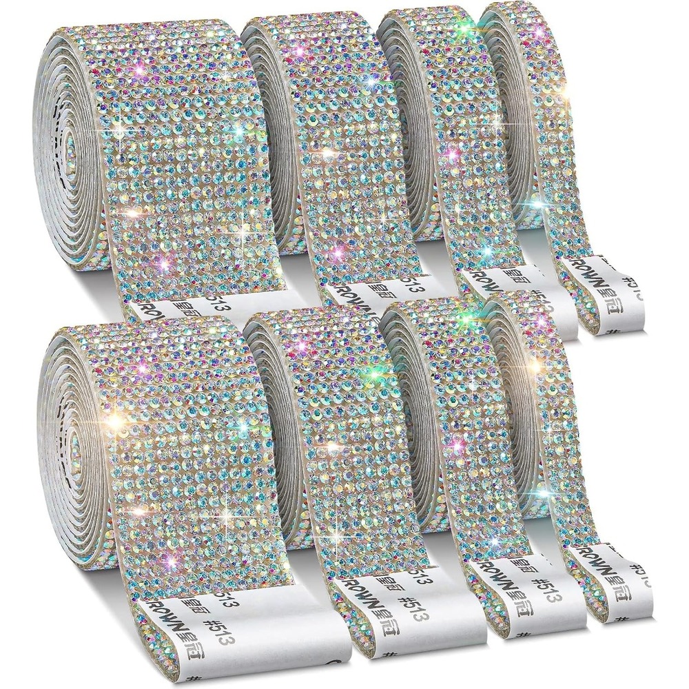Cludoo 8 Rolls Silver Self Adhesive Rhinestone Ribbon Bling Crystal Craft Wrap